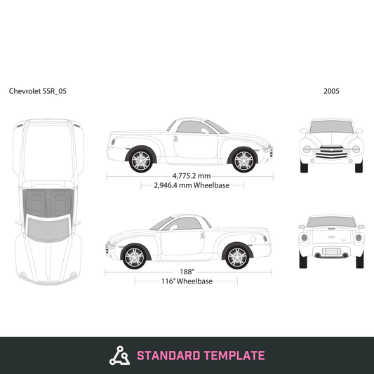 2005 Chevy SSR vector wrap template, Design-Ready PDF - GravBase