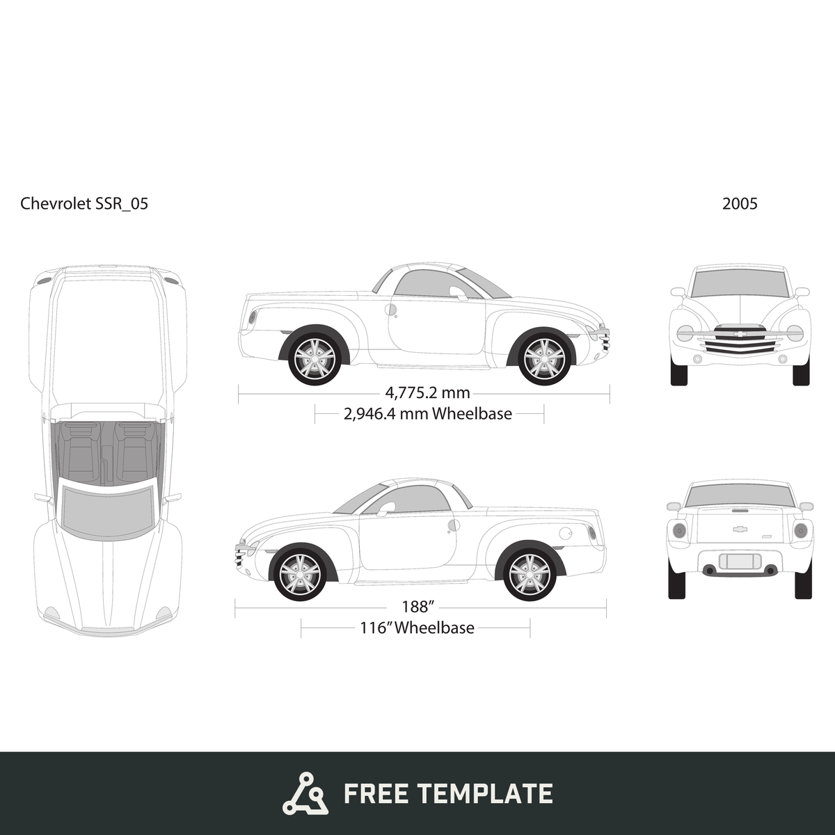2005 Chevy SSR free vector vehicle wrap template - GravBase