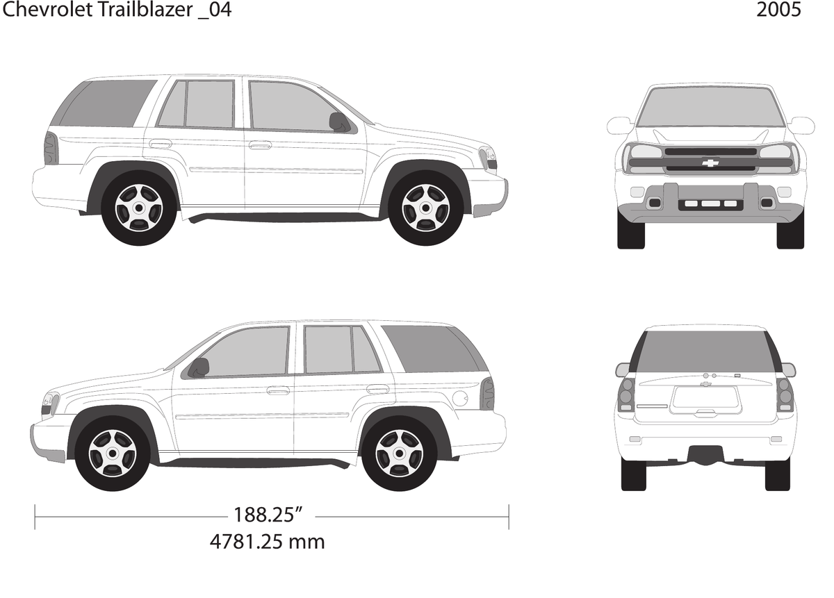 2005 Chevy Trailblazer vector wrap template V04, Design-Ready PDF - GravBase