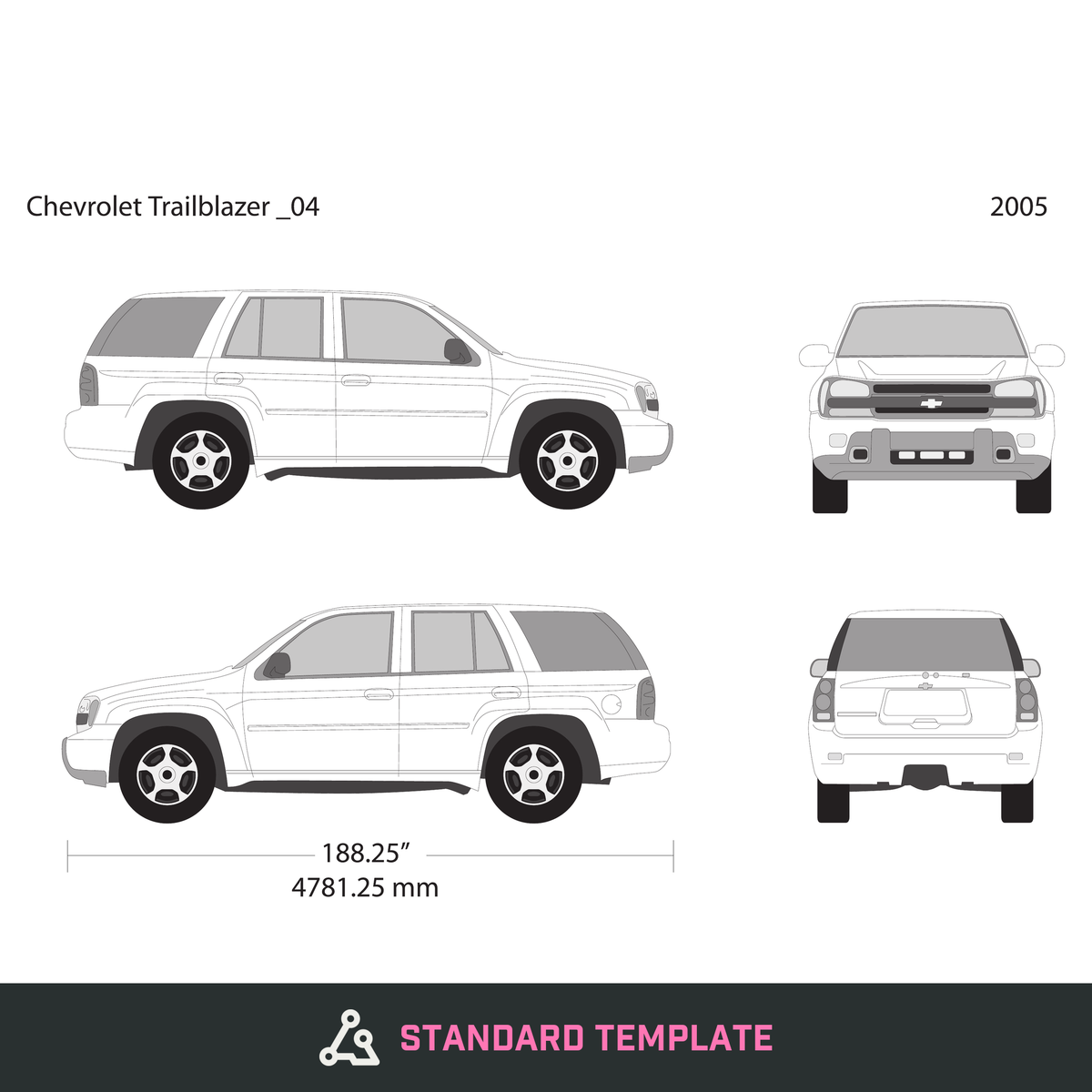 2005 Chevy Trailblazer vector wrap template V04, Design-Ready PDF - GravBase