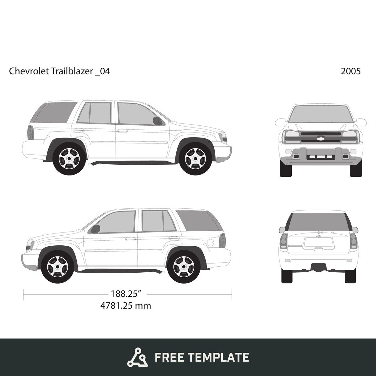 2005 Chevy Trailblazer free vector vehicle wrap template - GravBase