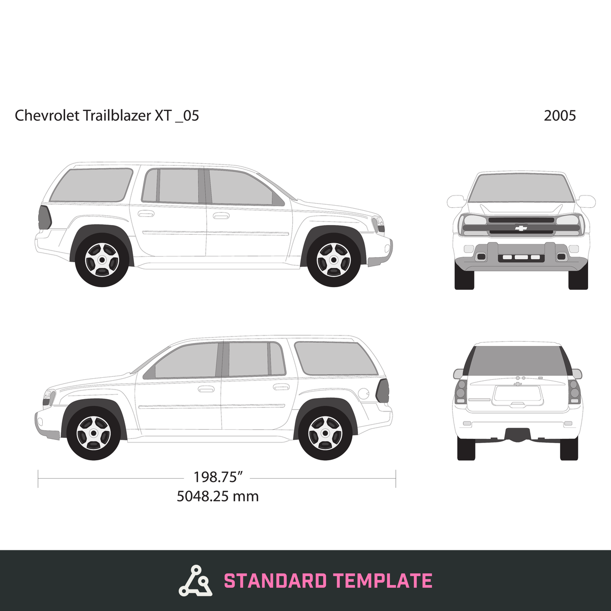 2005 Chevy Trailblazer vector wrap template V05, Design-Ready PDF - GravBase