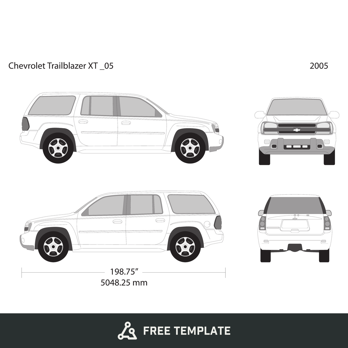 2005 Chevy Trailblazer free vector vehicle wrap template - GravBase