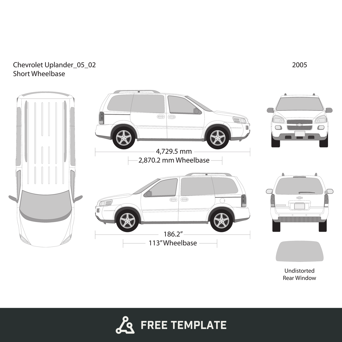 2005 Chevy Uplander free vector vehicle wrap template - GravBase