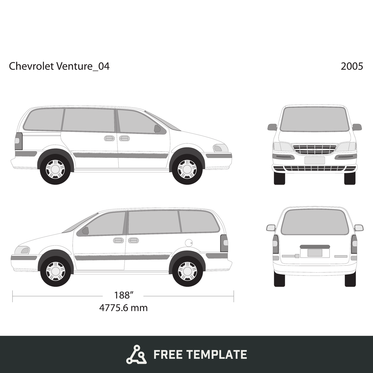 2005 Chevy Venture free vector vehicle wrap template - GravBase
