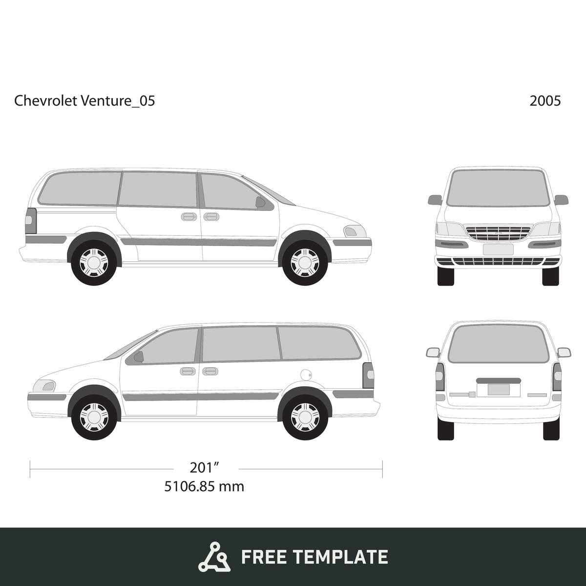 2005 Chevy Venture free vector vehicle wrap template - GravBase