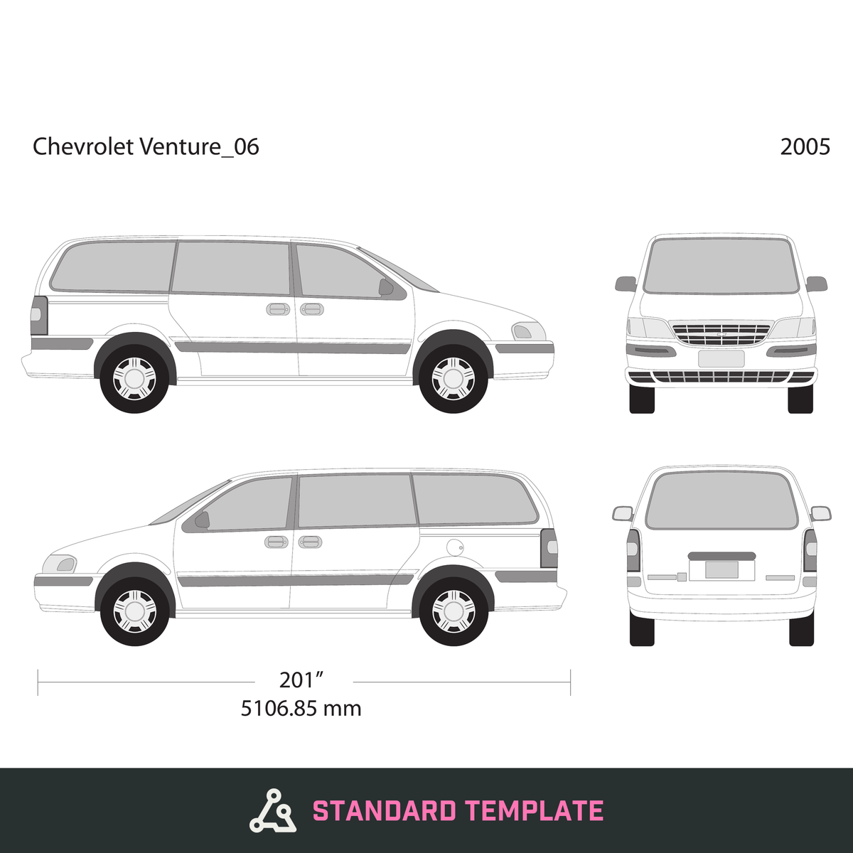 2005 Chevy Venture vector wrap template V06, Design-Ready PDF - GravBase
