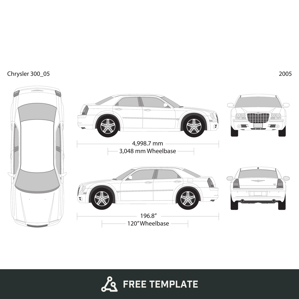 2005 Chrysler 300 free vector vehicle wrap template - GravBase