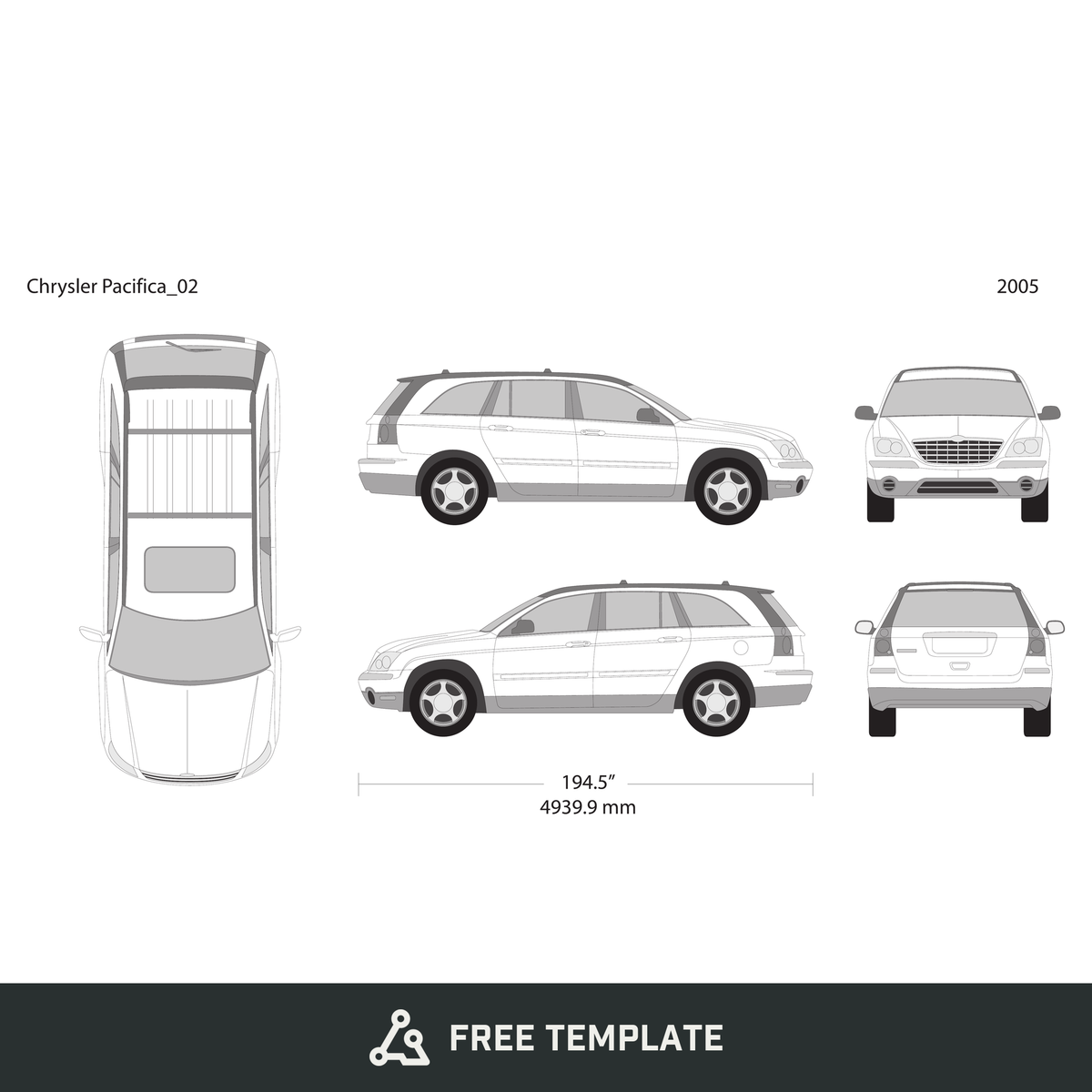 2005 Chrysler Pacifica free vector vehicle wrap template - GravBase