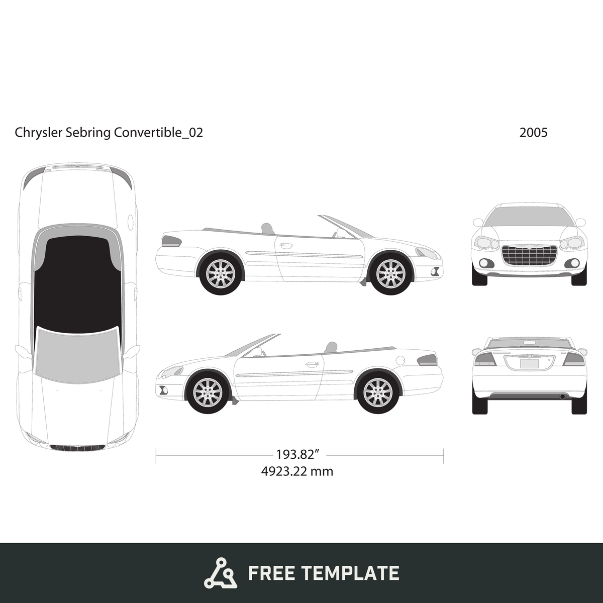 2005 Chrysler Sebring free vector vehicle wrap template - GravBase