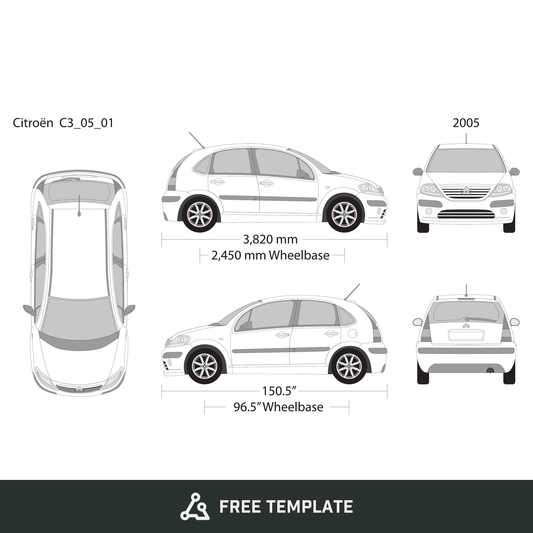 2005 Citroen C3 free vector vehicle wrap template - GravBase