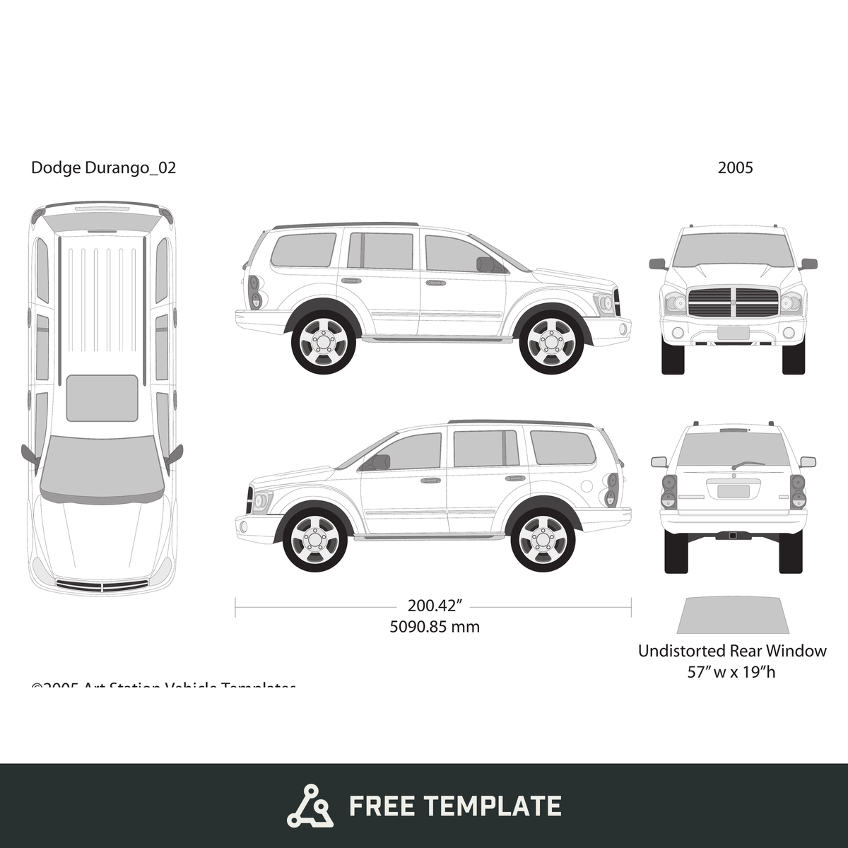 2005 Dodge Durango free vector vehicle wrap template - GravBase