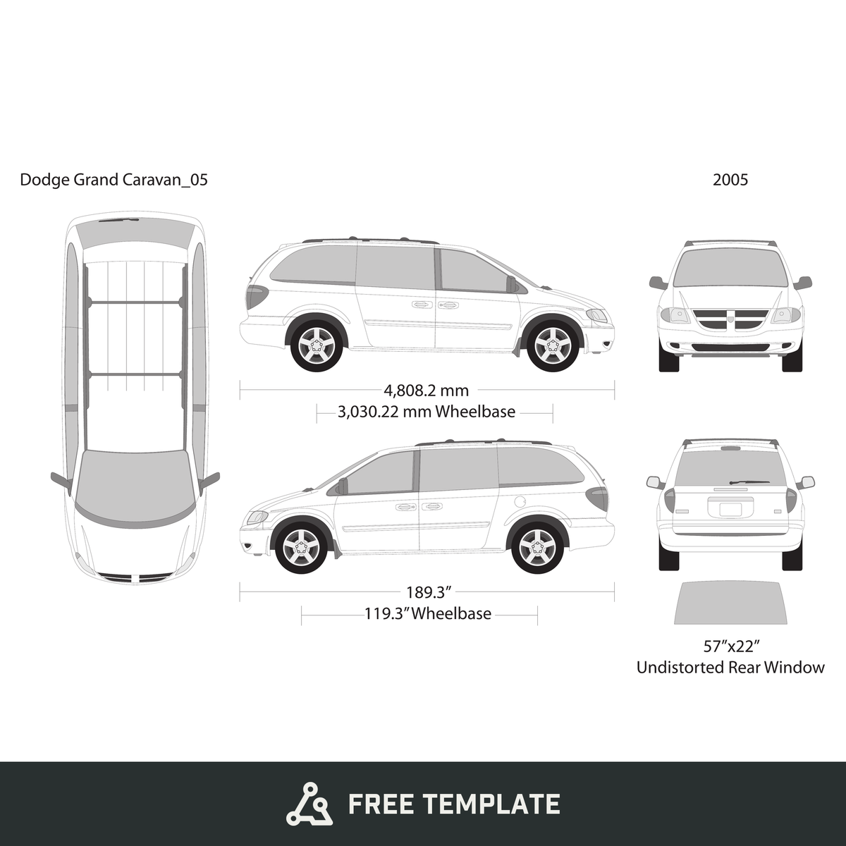 2005 Dodge Grand Caravan free vector vehicle wrap template - GravBase