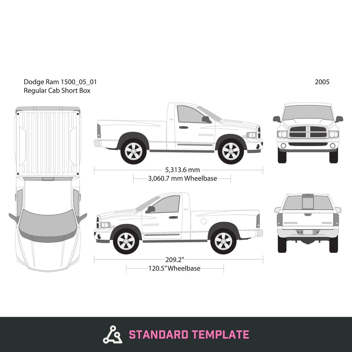 2005 Dodge Ram 1500 vector wrap template V01, Design-Ready PDF - GravBase
