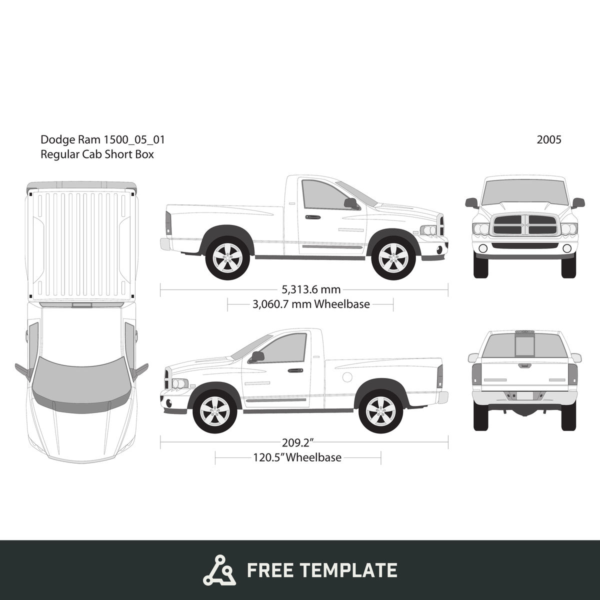 2005 Dodge Ram 1500 free vector vehicle wrap template - GravBase