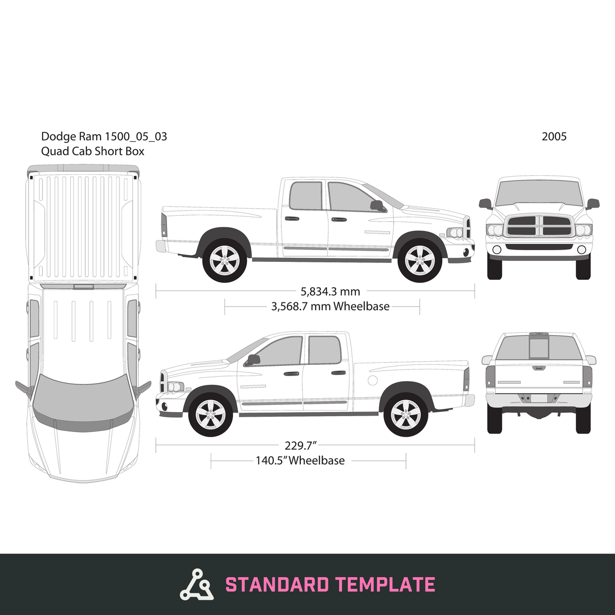 2005 Dodge Ram 1500 vector wrap template V03, Design-Ready PDF - GravBase