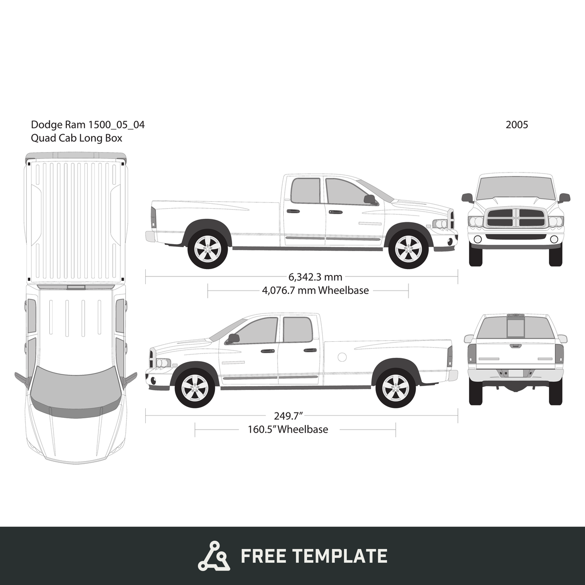 2005 Dodge Ram 1500 free vector vehicle wrap template - GravBase