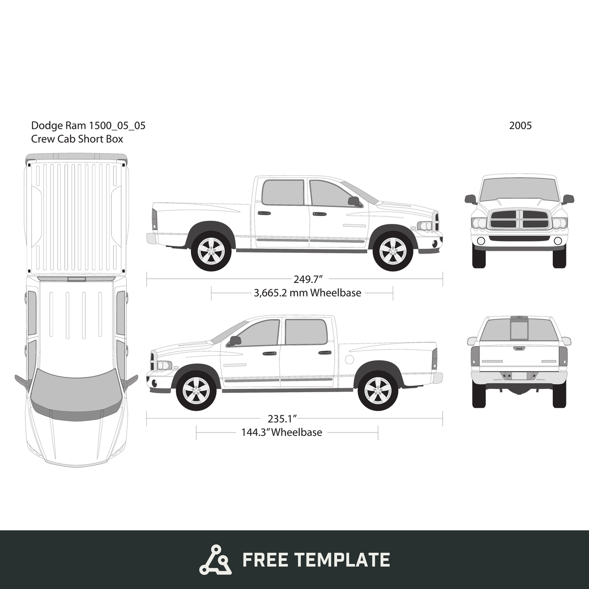 2005 Dodge Ram 1500 free vector vehicle wrap template - GravBase