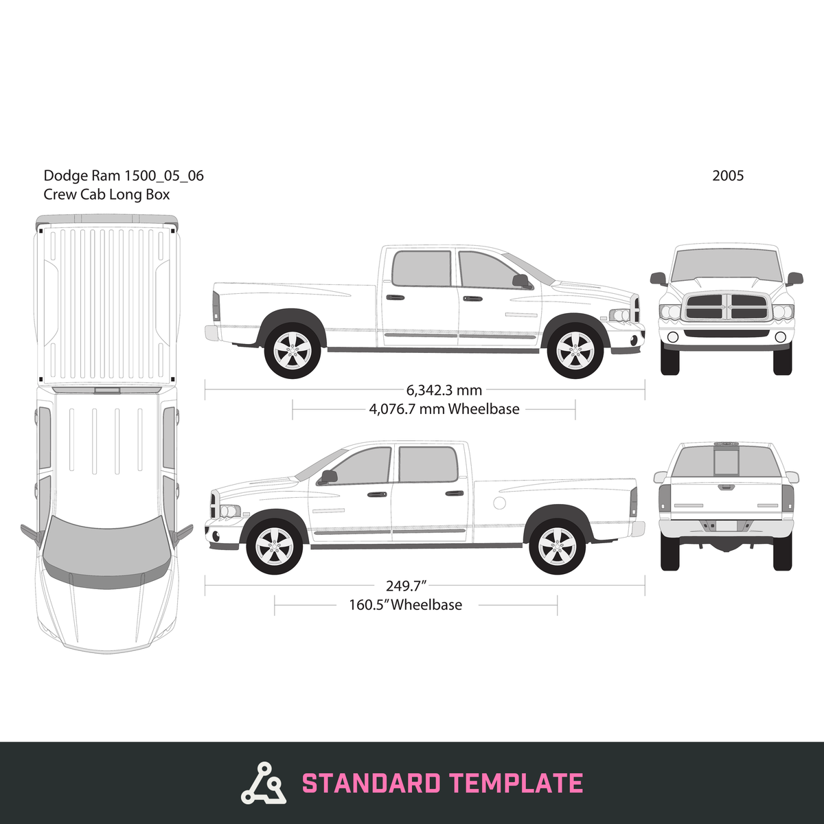 2005 Dodge Ram 1500 vector wrap template V06, Design-Ready PDF - GravBase