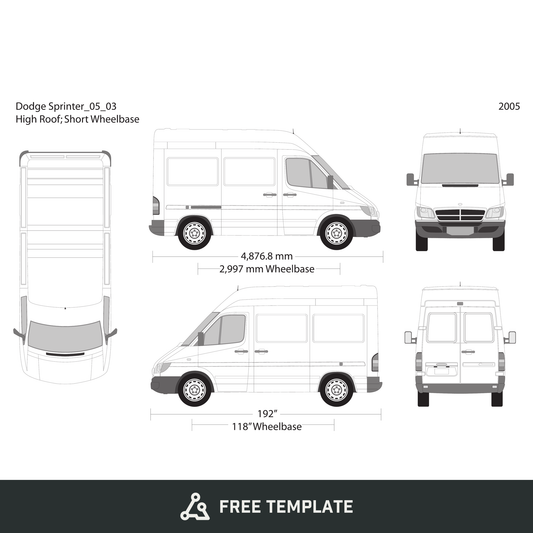 2005 Dodge Sprinter free vector vehicle wrap template - GravBase