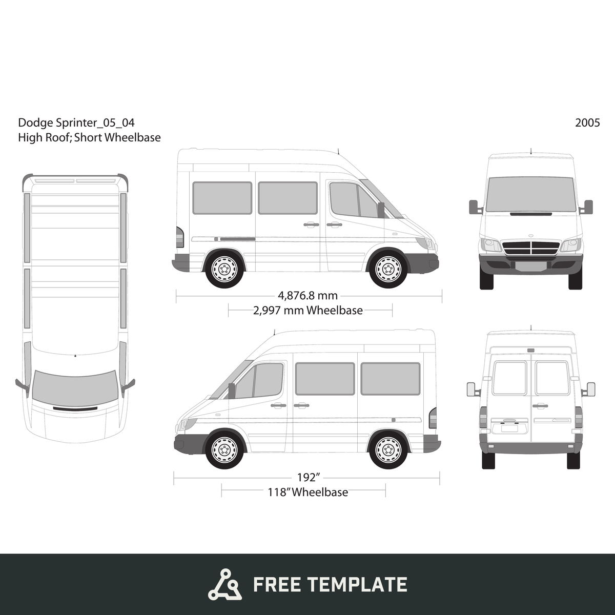 2005 Dodge Sprinter free vector vehicle wrap template - GravBase