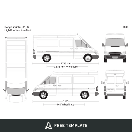 2005 Dodge Sprinter free vector vehicle wrap template - GravBase