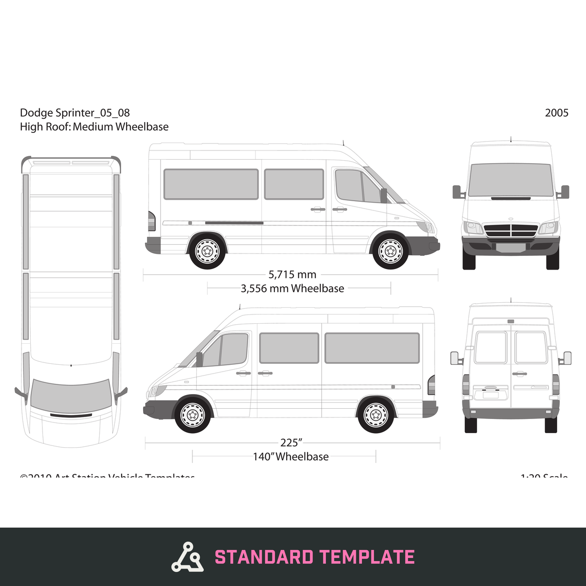 2005 Dodge Sprinter vector wrap template V08, Design-Ready PDF - GravBase