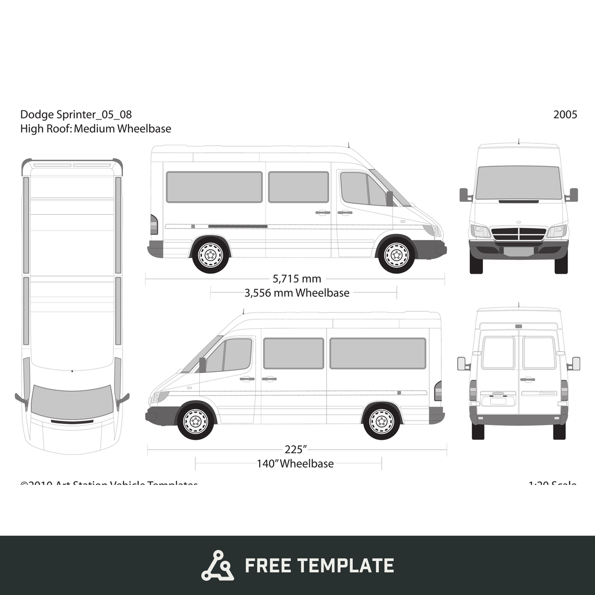 2005 Dodge Sprinter free vector vehicle wrap template - GravBase