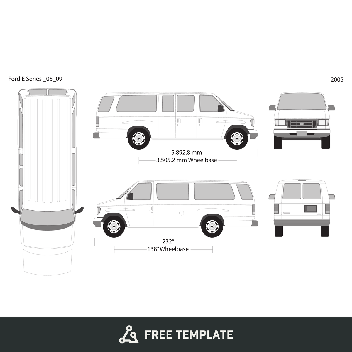 2005 Ford E Series free vector vehicle wrap template - GravBase