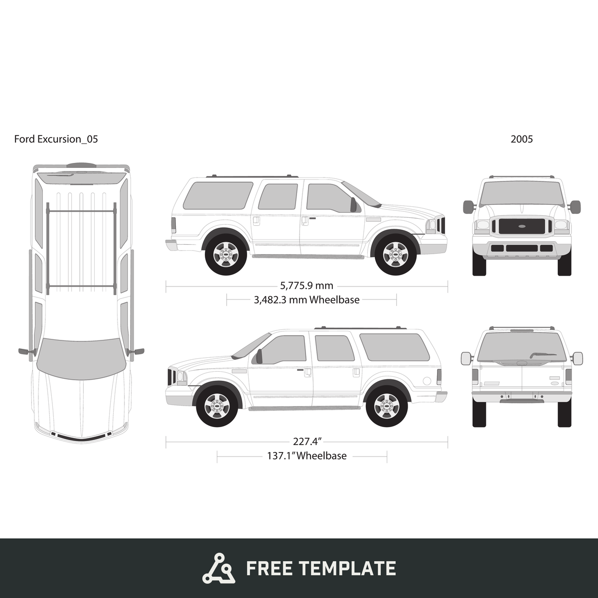 2005 Ford Excursion free vector vehicle wrap template - GravBase