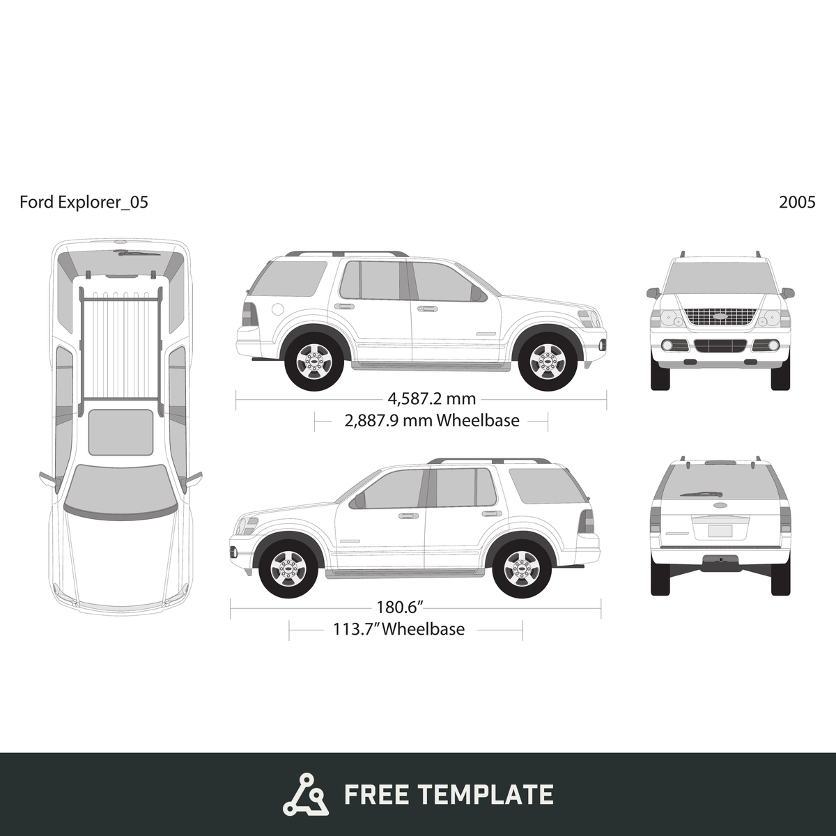 2005 Ford Explorer free vector vehicle wrap template - GravBase