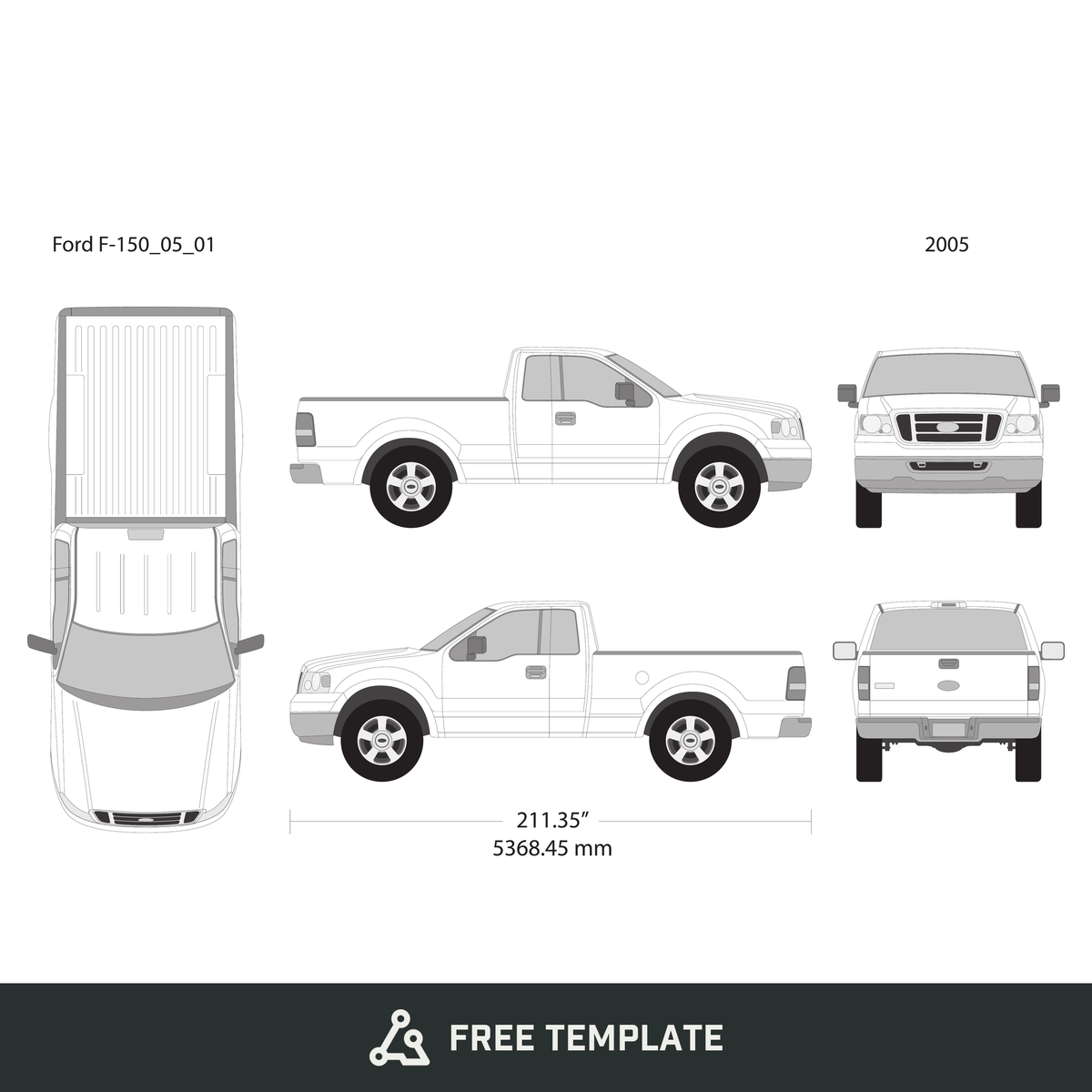 2005 Ford F-150 free vector vehicle wrap template - GravBase
