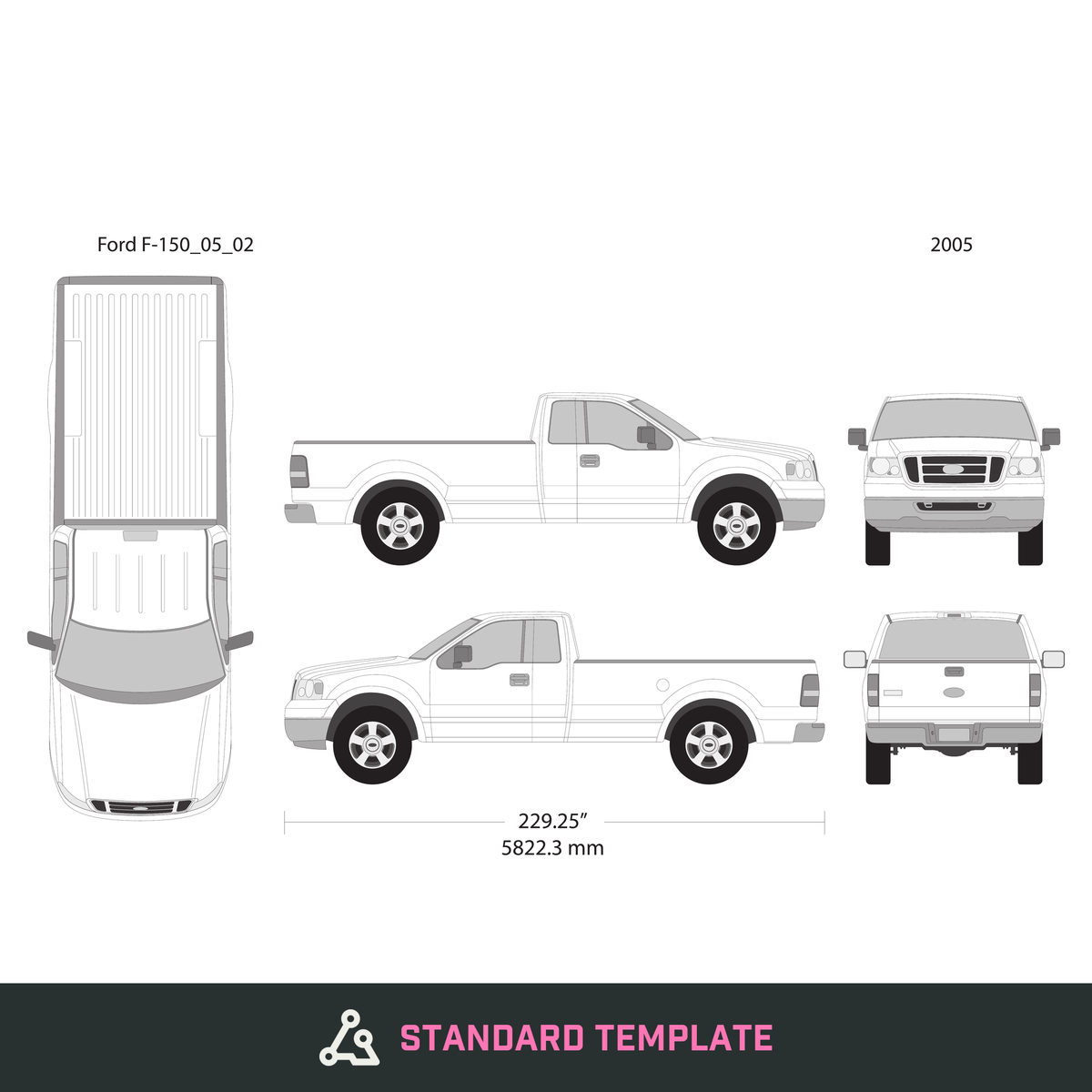 2005 Ford F-150 vector wrap template V02, Design-Ready PDF - GravBase