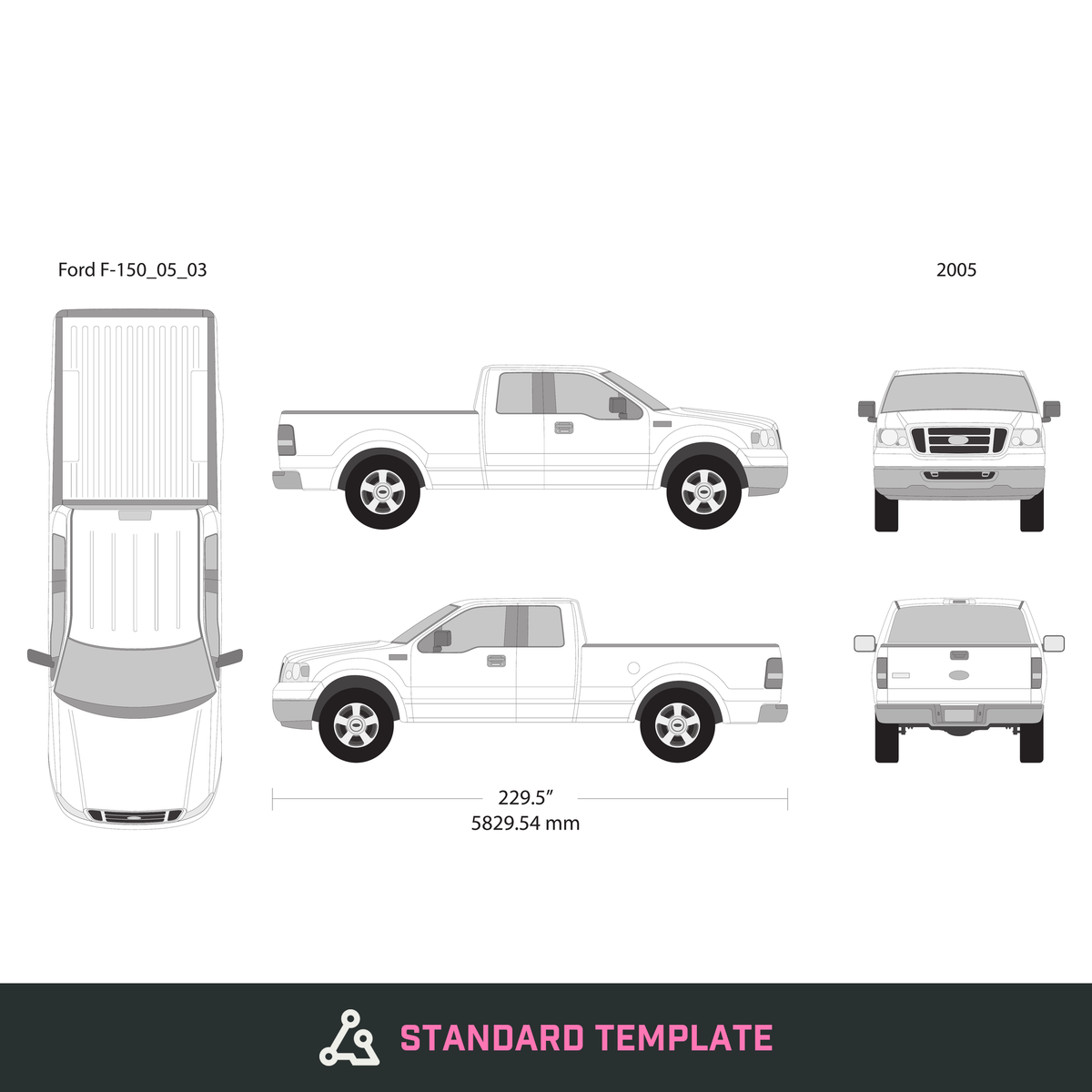 2005 Ford F-150 vector wrap template V03, Design-Ready PDF - GravBase