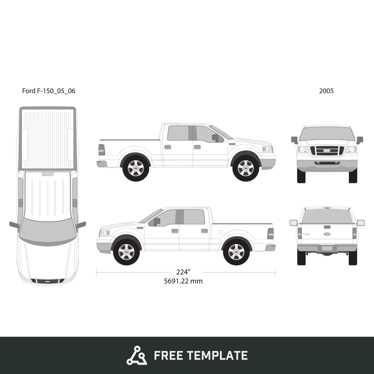 2005 Ford F-150 free vector vehicle wrap template - GravBase