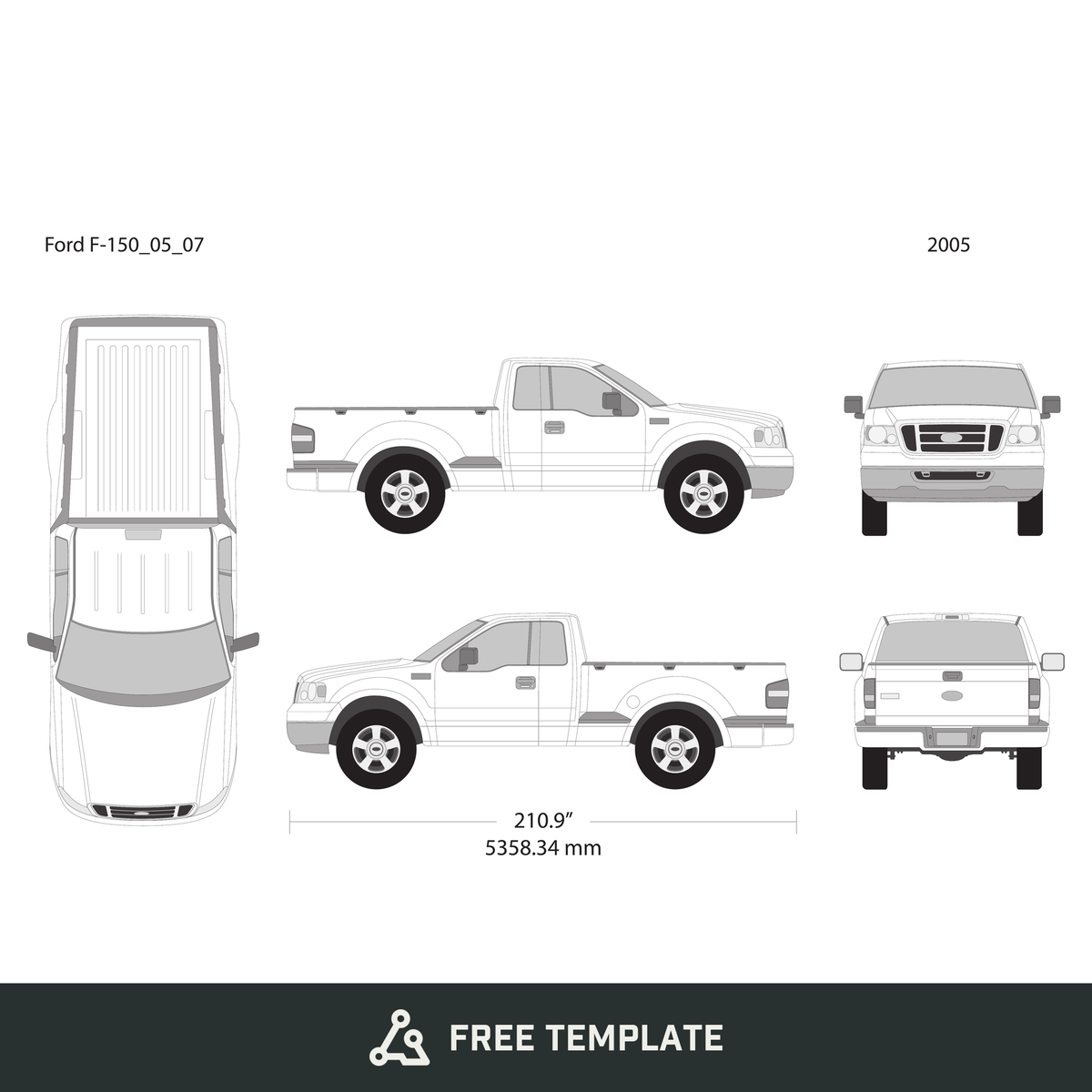 2005 Ford F-150 free vector vehicle wrap template - GravBase
