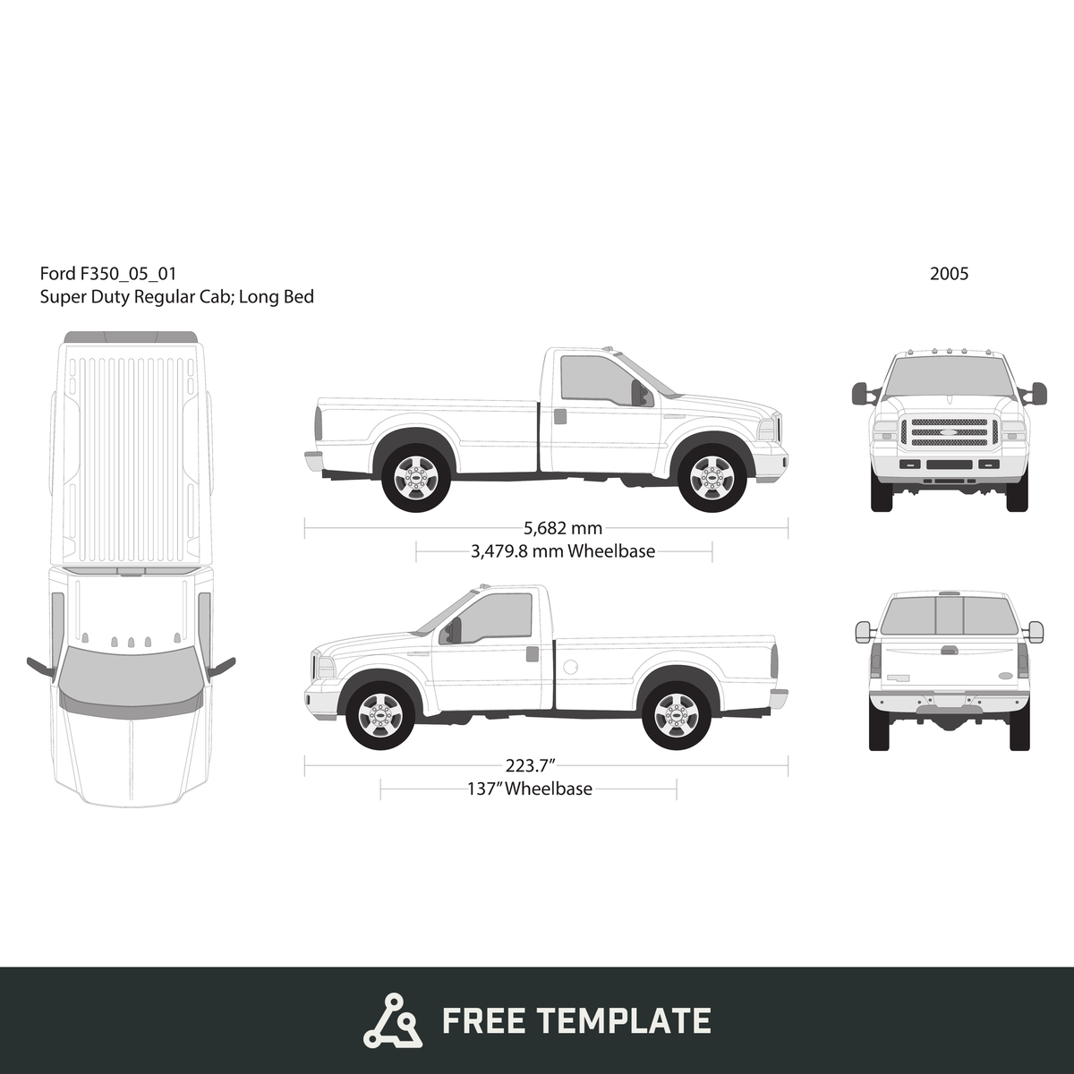 2005 Ford F-350 free vector vehicle wrap template - GravBase