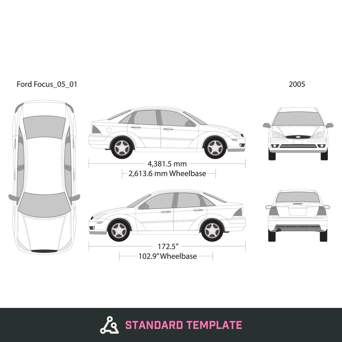 2005 Ford Focus vector wrap template V01, Design-Ready PDF - GravBase