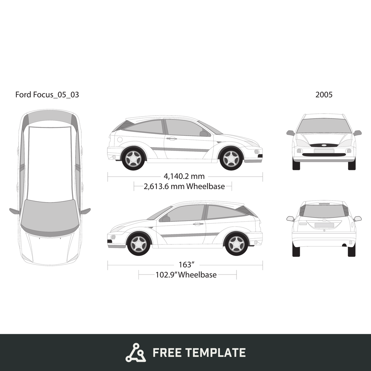 2005 Ford Focus free vector vehicle wrap template - GravBase