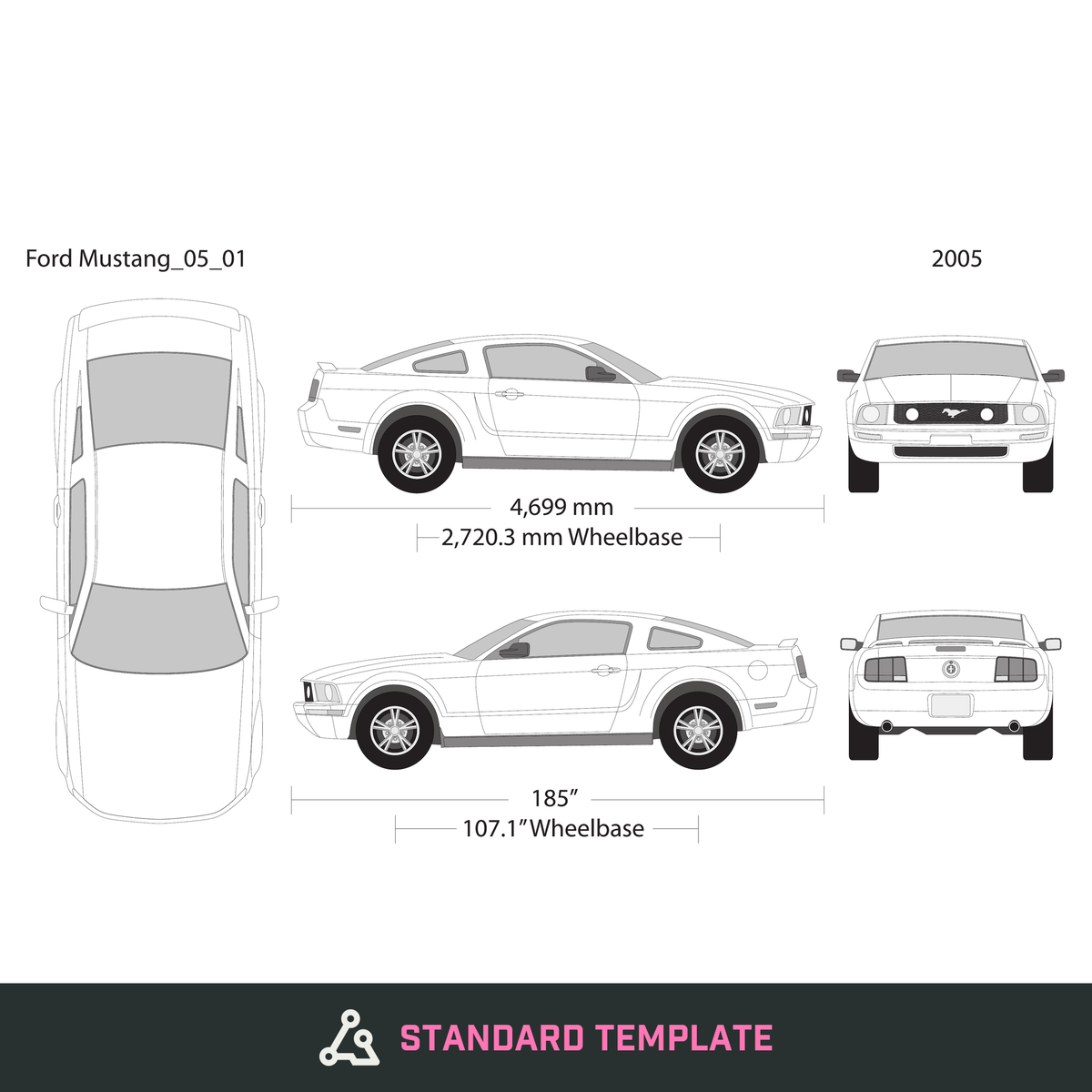 2005 Ford Mustang vector wrap template, Design-Ready PDF - GravBase