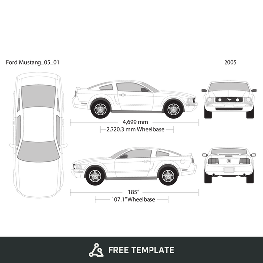 2005 Ford Mustang free vector vehicle wrap template - GravBase