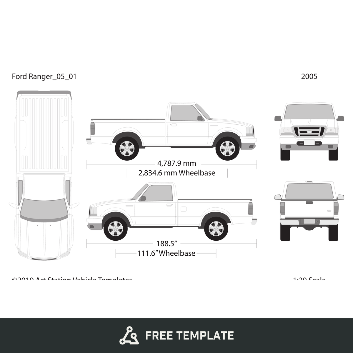 2005 Ford Ranger free vector vehicle wrap template - GravBase