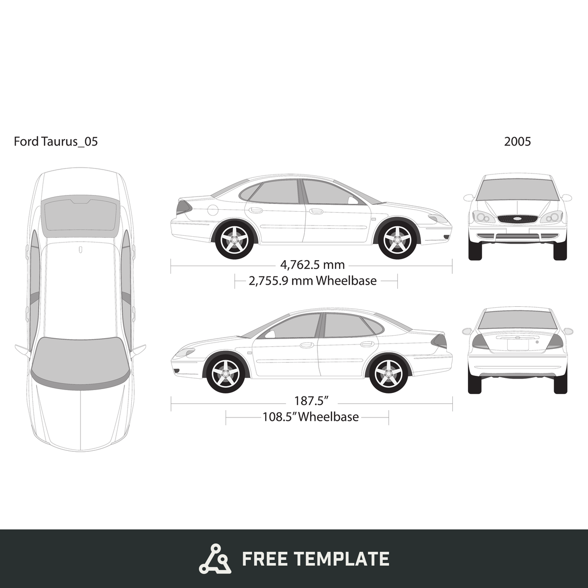 2005 Ford Taurus free vector vehicle wrap template - GravBase