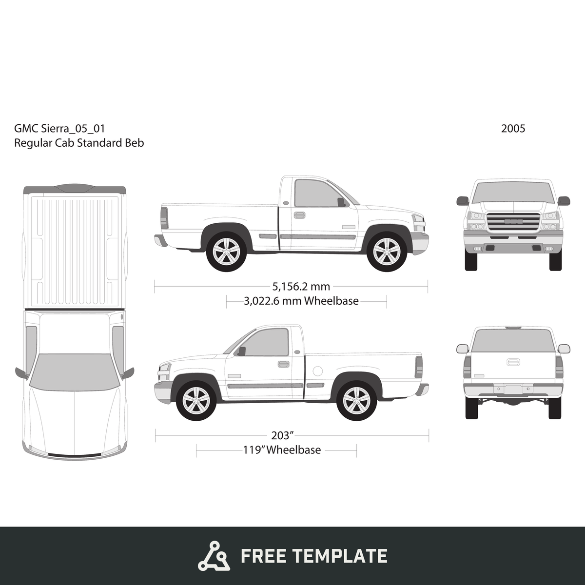 2005 GMC Sierra 1500 free vector vehicle wrap template - GravBase