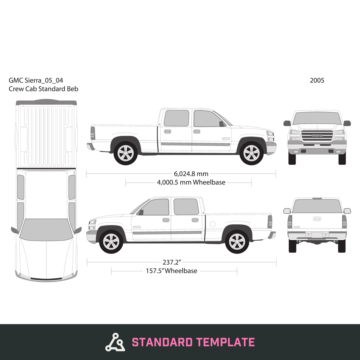 2005 GMC Sierra 1500 vector wrap template V04, Design-Ready PDF - GravBase