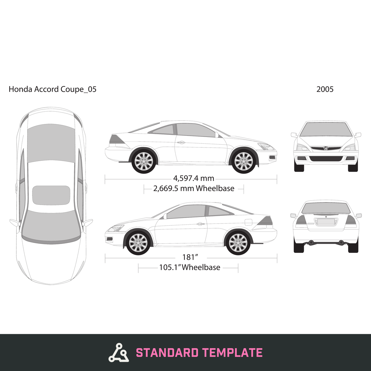 2005 Honda Accord Coupe vector wrap template, Design-Ready PDF - GravBase
