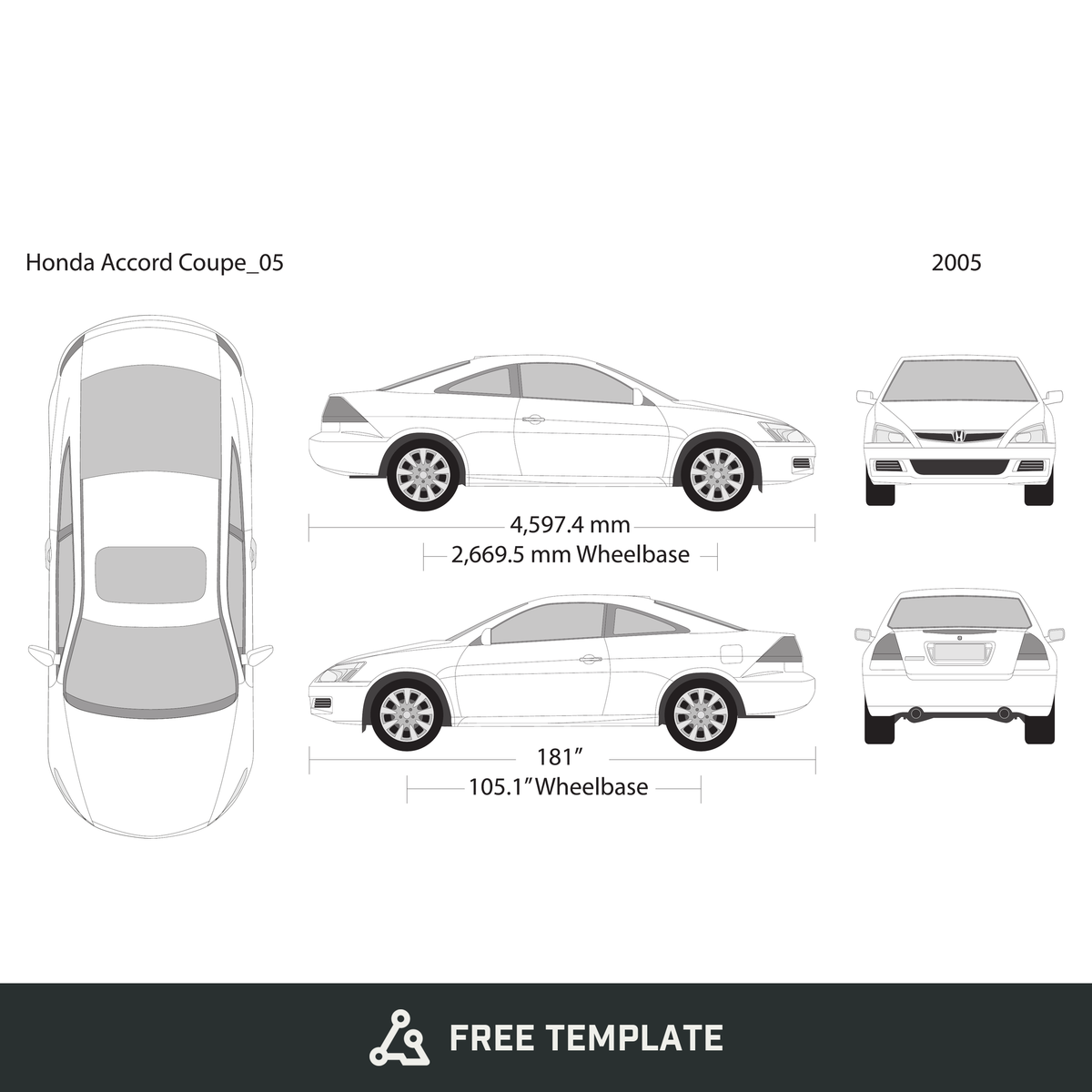 2005 Honda Accord Coupe free vector vehicle wrap template - GravBase