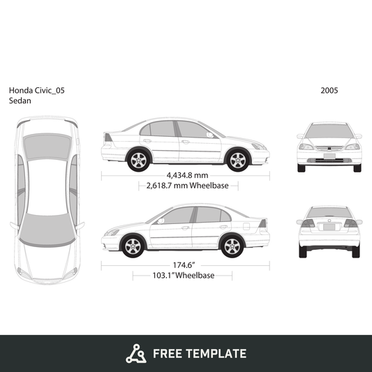 2005 Honda Civic Sedan free vector vehicle wrap template - GravBase