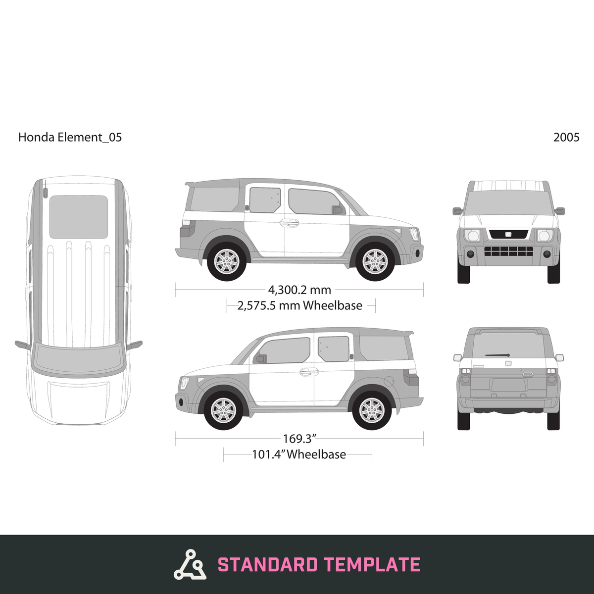 2005 Honda Element vector wrap template, Design-Ready PDF - GravBase