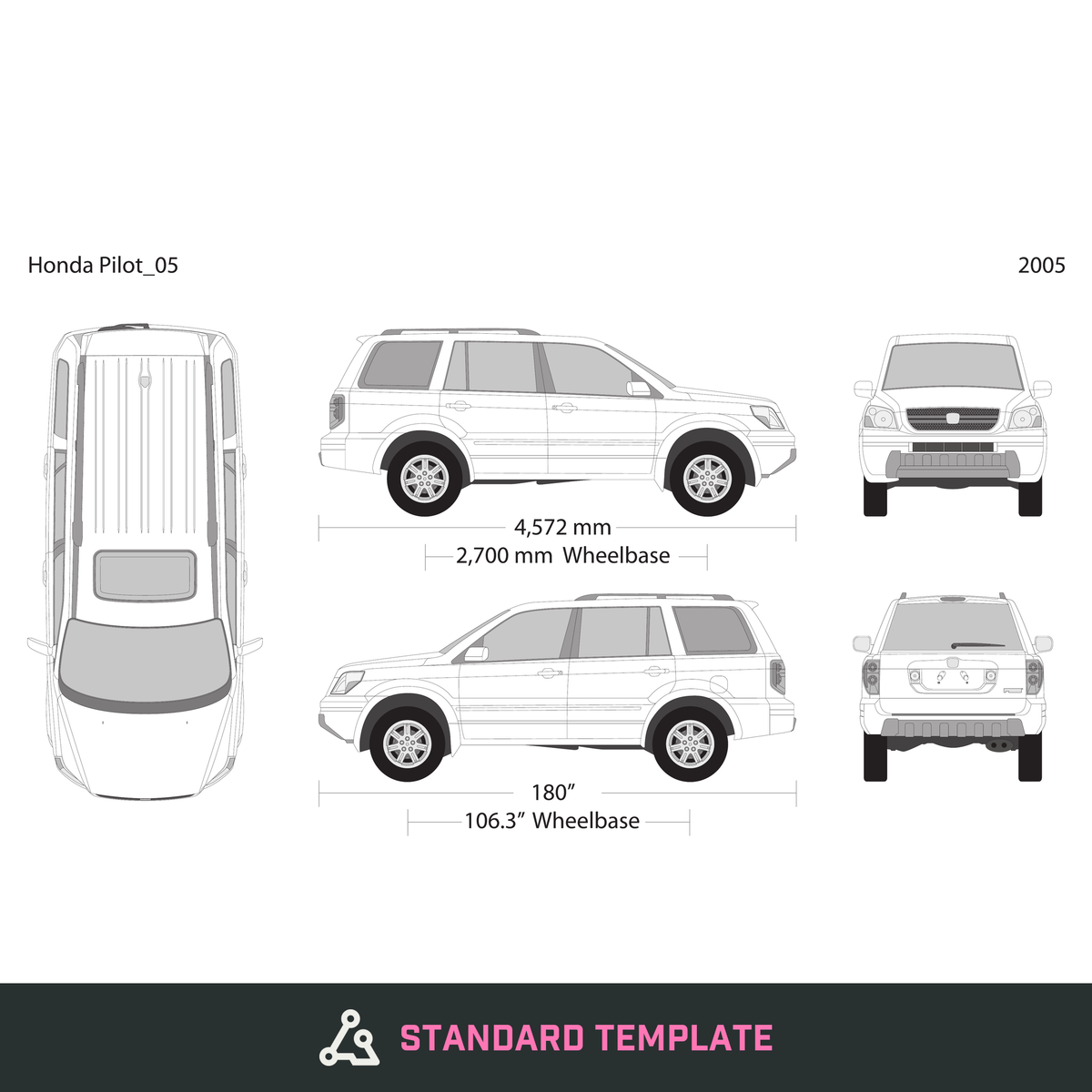 2005 Honda Pilot vector wrap template, Design-Ready PDF - GravBase